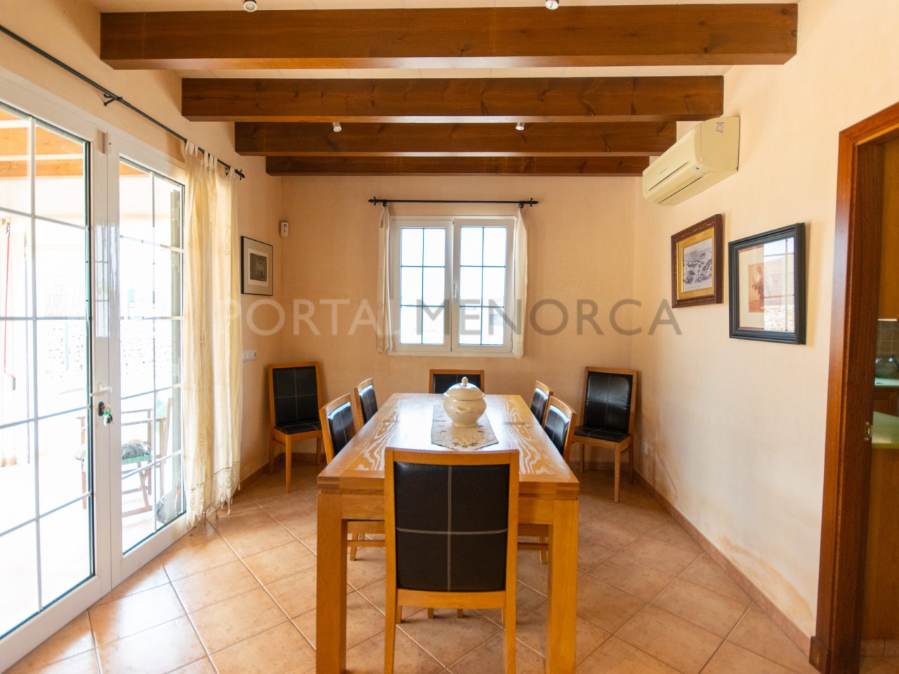 Dining room of Menorcan house with pool and garage in Mercadal