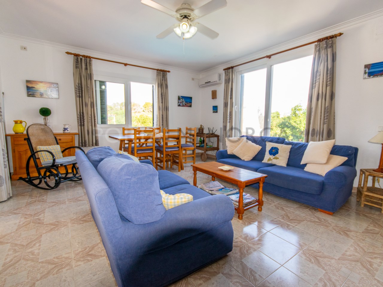 Living room in villa with pool, sea views and tourist license in Addaia