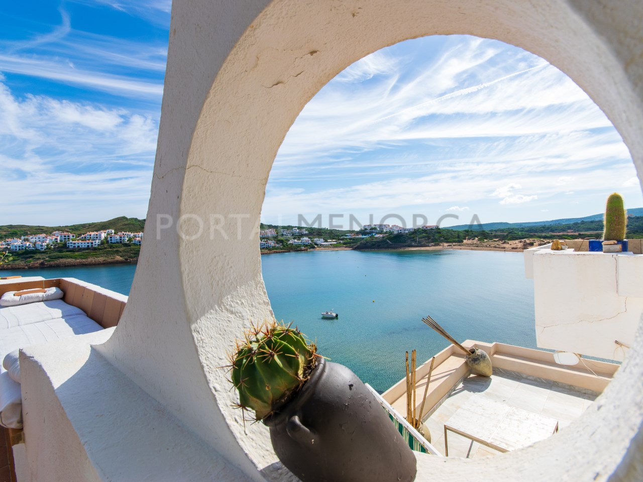Terrace of 3 bedroom apartment with magnificent views of Cala Tirant and Fornells Beaches