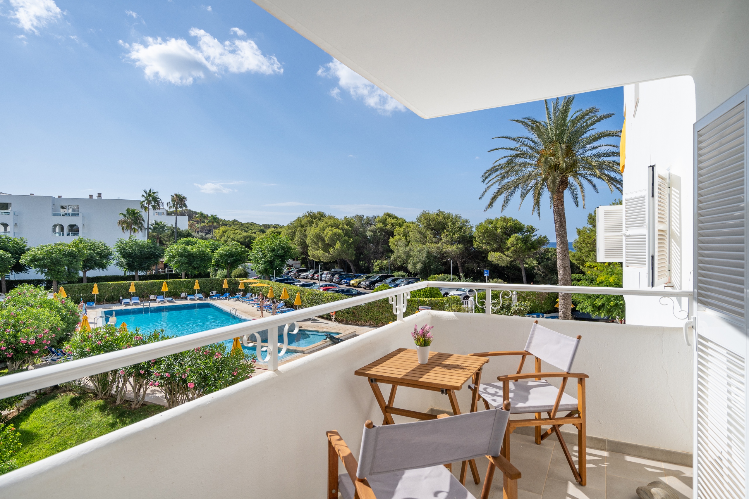 Terrace overlooking the pool of spectacular renovated apartment on the seafront