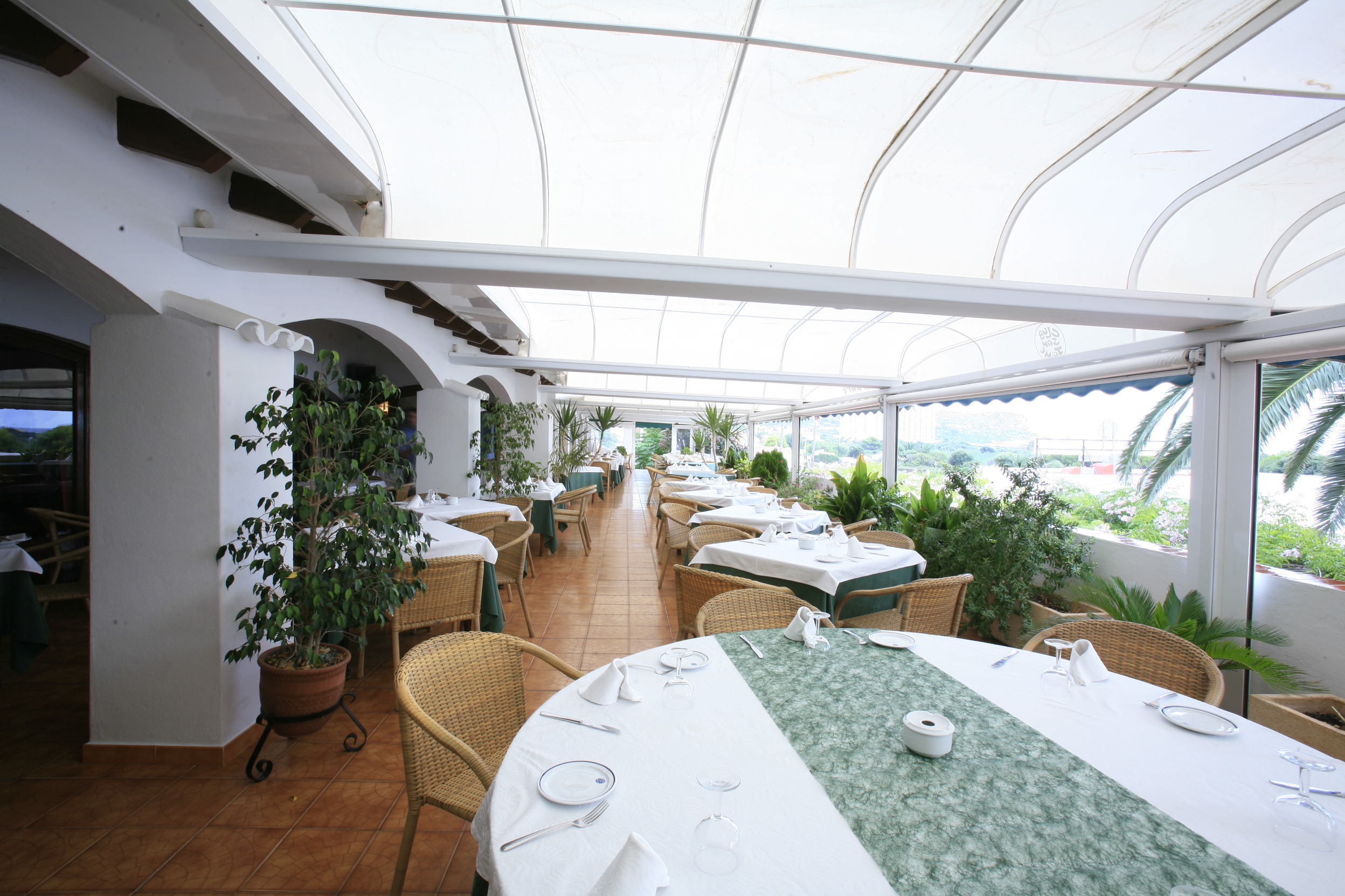 Terrace with sea views on the 1st floor of Bar-Restaurant with swimming pool and leisure area in Son Bou